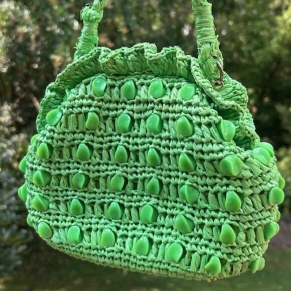 MAGID New York Handmade GREEN RAFFIA Beaded PURSE - Picture 5 of 8